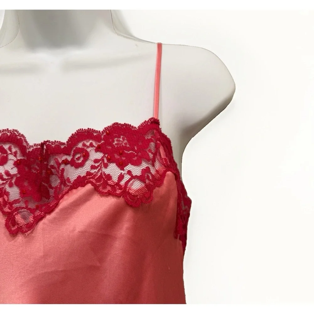 Vintage Victoria's Secret Angels Pink Lace Slip Satin Nightgown Bow Size L